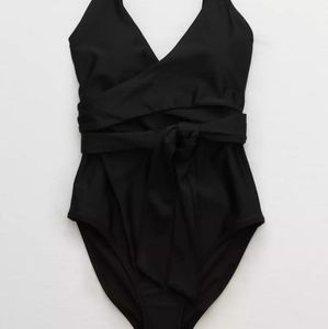 Aerie One Piece Black Wrap Swimsuit